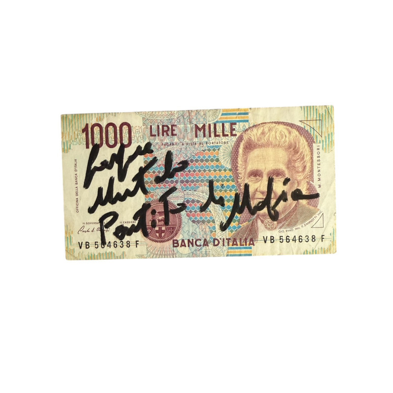 Banconota Italiana 1000 Lire Montessori – Firmata a Mano da Gaspare Mutolo | Memorabilia Autografa