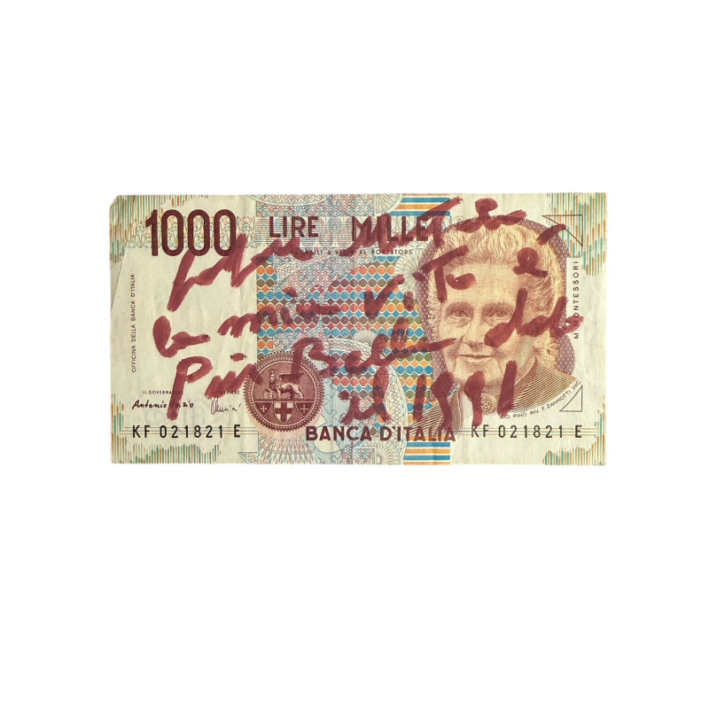 Banconota Italiana 1000 Lire Montessori – Firmata a Mano da Gaspare Mutolo | Memorabilia Autografa