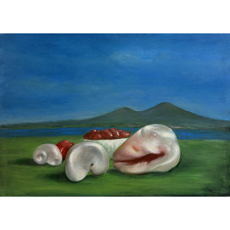 Mario Russo – Conchiglie e Pomodori (1994) 50x70 cm - Olio su tela, Firmato