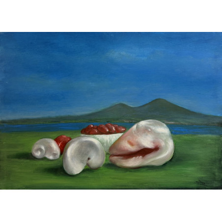 Mario Russo – Conchiglie e Pomodori (1994) 50x70 cm - Olio su tela, Firmato