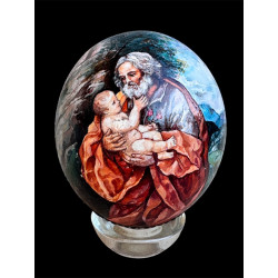 Uovo di Struzzo Dipinto a Mano con Foglia d’Oro | Opera Artistica Unica Sacra
