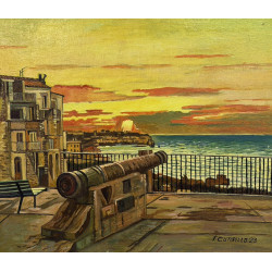 Franco Cuturello – Tramonto al cannone | Olio su Tavola 23x27 cm (2023)